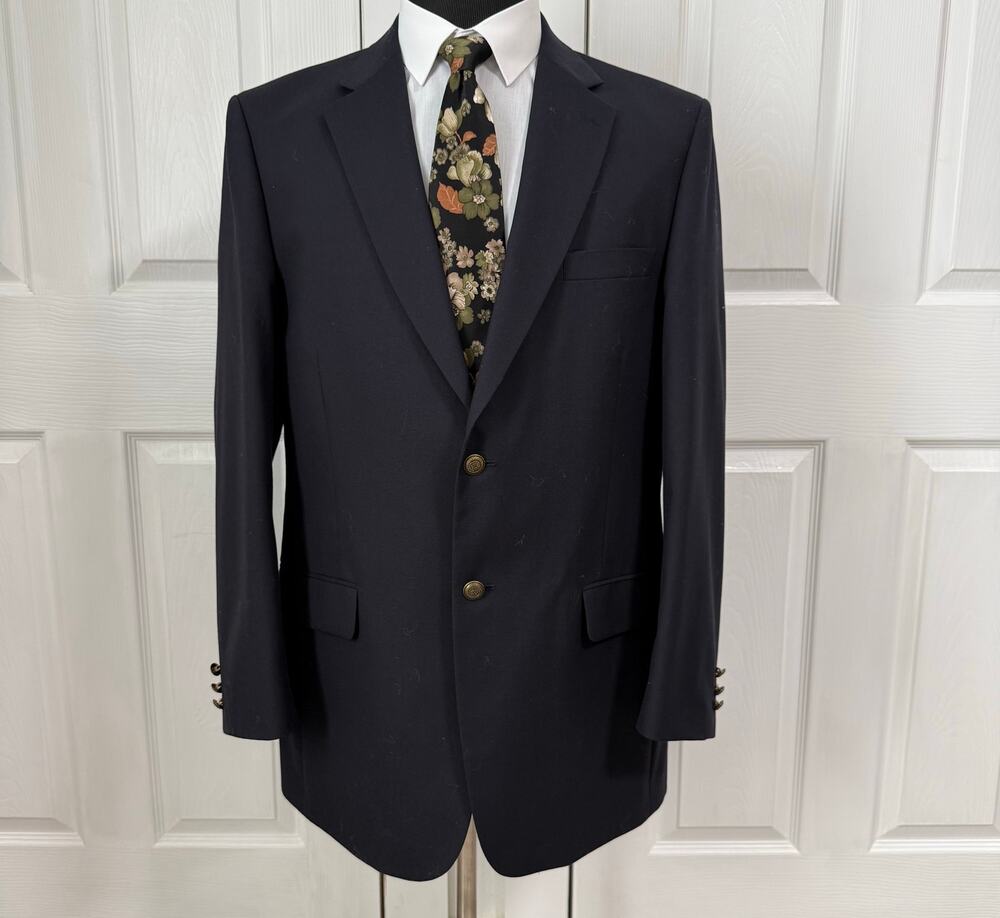 Saddlebred Men's Blue Navy 100%Wool Sportscoat Blazer Jacket Size 44L